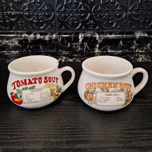 Vintage Soup Mug Duo, Chicken Soup Mug, Tomato Soup Mug , Retro Soup Bowls